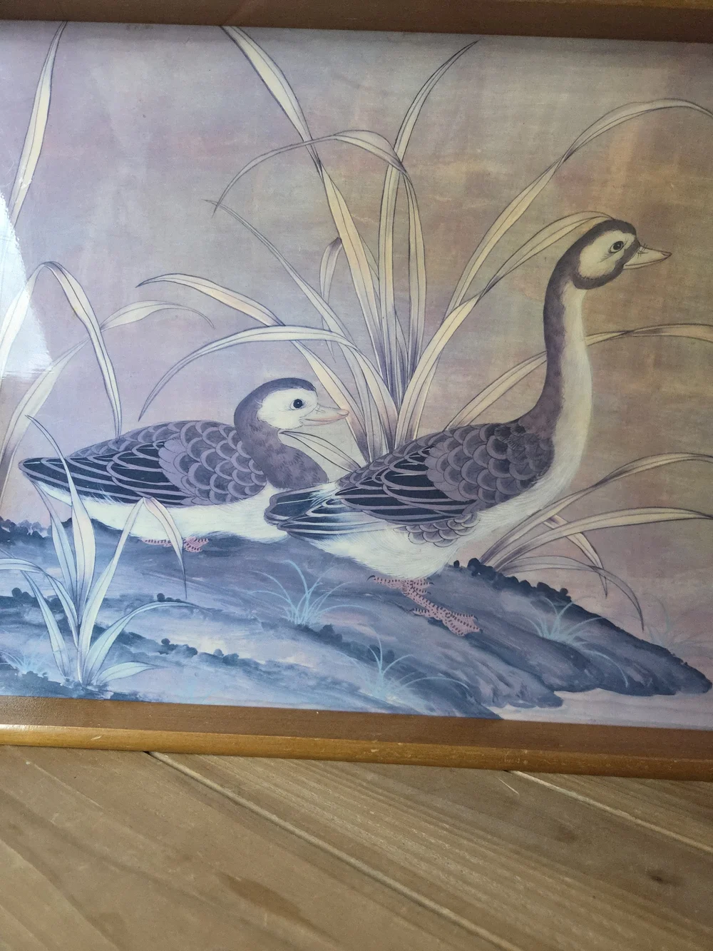 Wooden Serving Tray with Duck Illustration - Purple